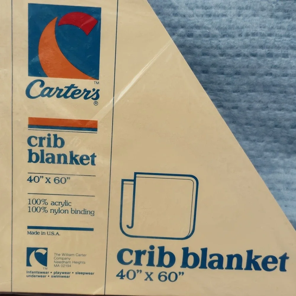 Vintage Carter's Baby Crib Blanket Acrylic Satin Trim Blue 36x50